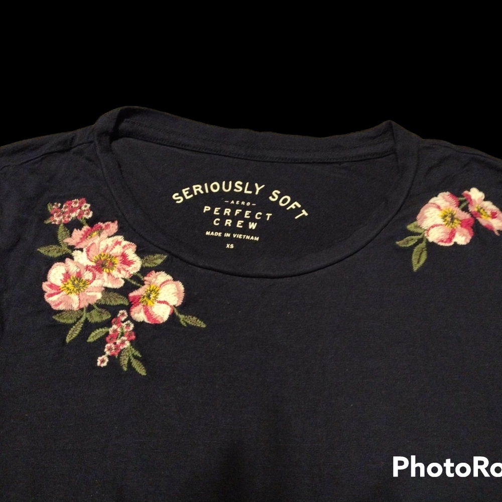 Seriously So Soft & Sexy Navy Aero Long sleeve Floral Design Sz XS